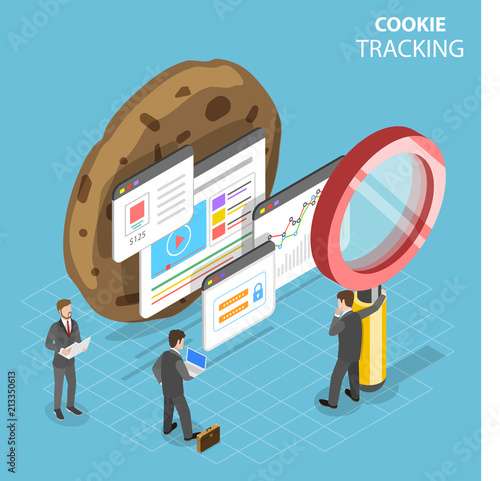 Flat isometric vector concept of web cookie tracking.