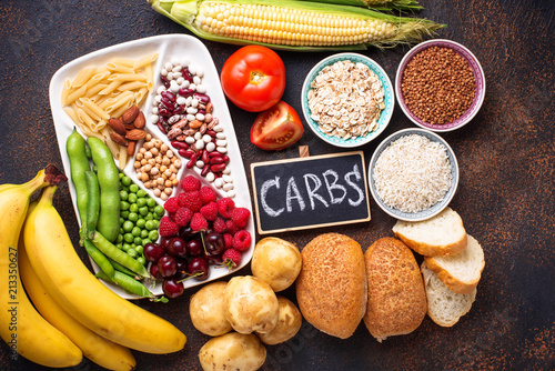 Healthy products sources of carbohydrates.  photo