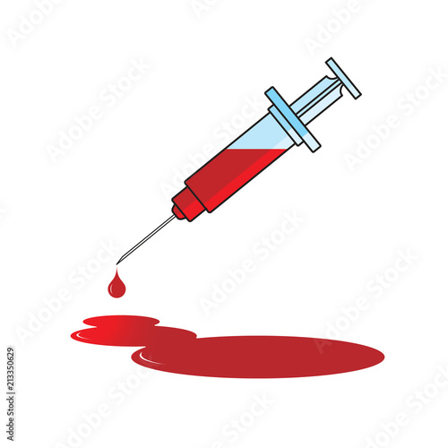 blood dripping syringe isolated on white back ground vector illustration
