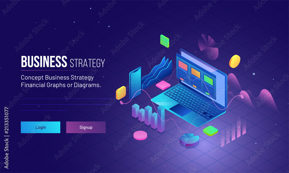 Business Strategy concept based landing page design with isometric ...