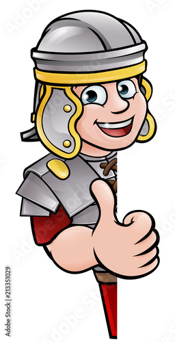 Cartoon Ancient Roman Peeking Around Sign