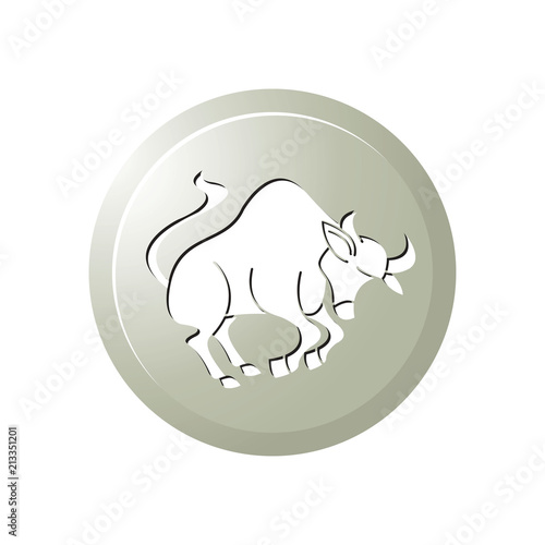 isolated vector button with Taurus zodiac sign