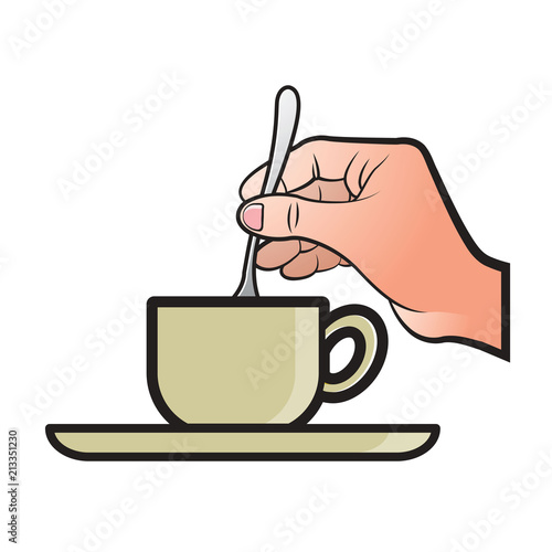 
isolated color hand stirring a cup of tea
vector illustration