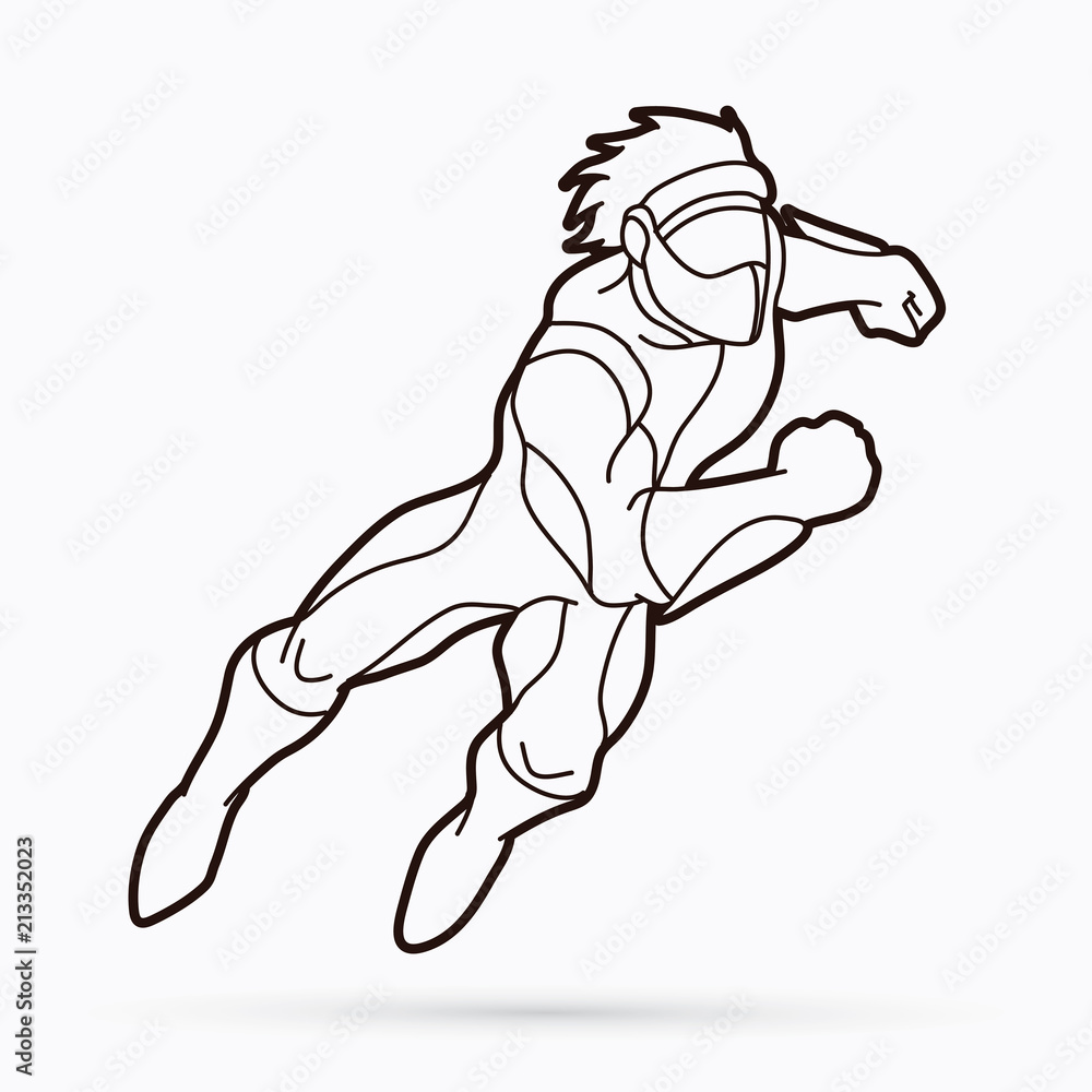 Superhero running action, Cartoon superhero graphic vector. Superhero running action, Cartoon superhero graphic vector.