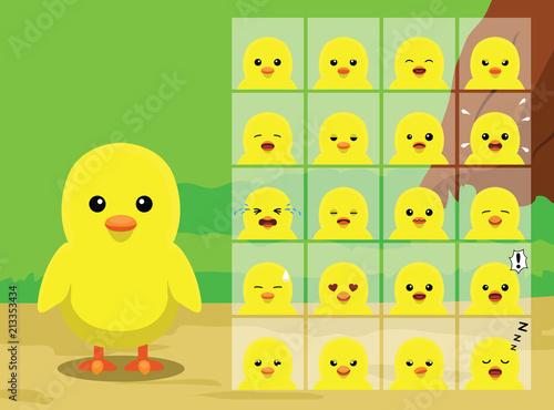 Farm Chick Cartoon Emotion faces Vector Illustration