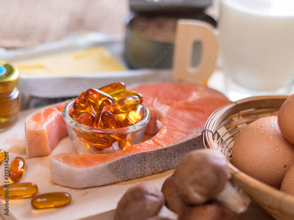 Natural source of vitamin D in Salmon, eggs, mushroom, fortified milk