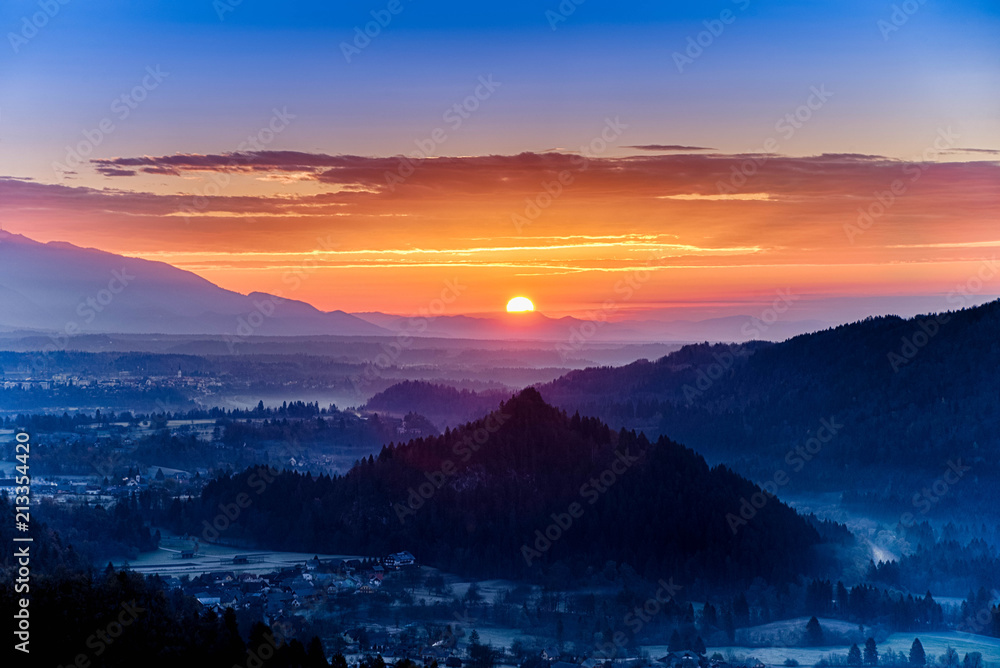Sunrise in the Julian Alps in Slovenia