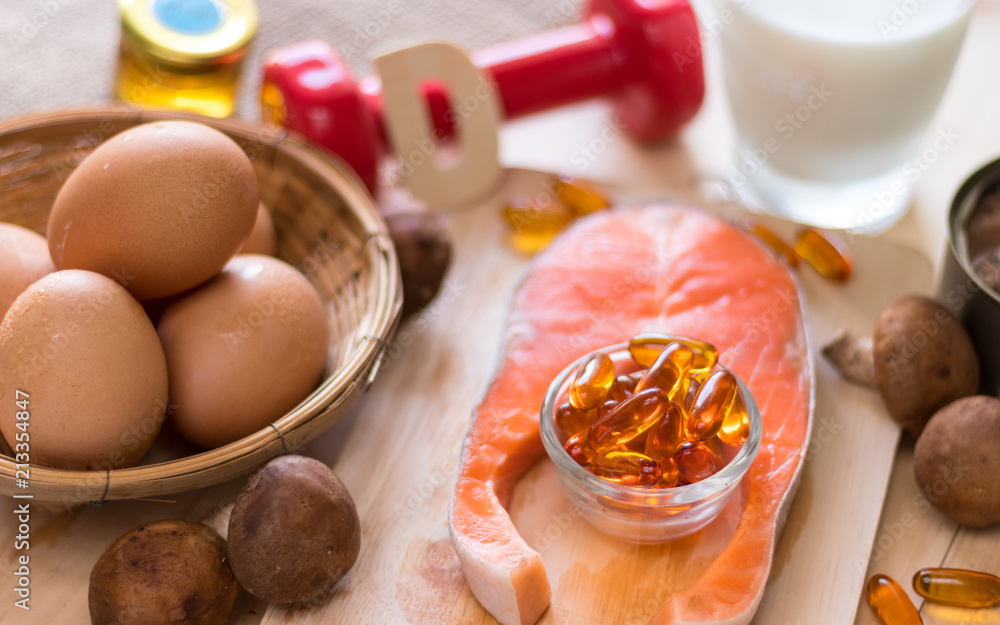Natural source of vitamin D in Salmon, eggs, mushroom, fortified milk