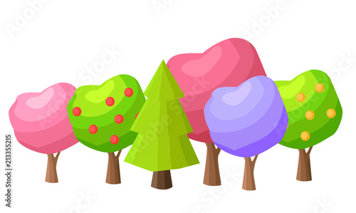 Low Poly Colorful Trees Flat Vector Set