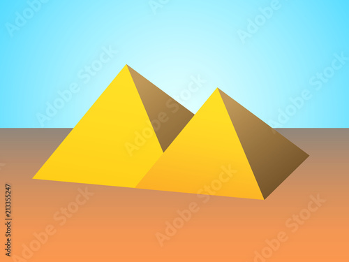 Two golden pyramids of Cairo in desert under blue sky