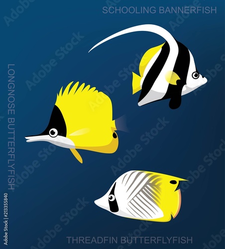 Reef Butterflyfish Set Cartoon Vector Illustration