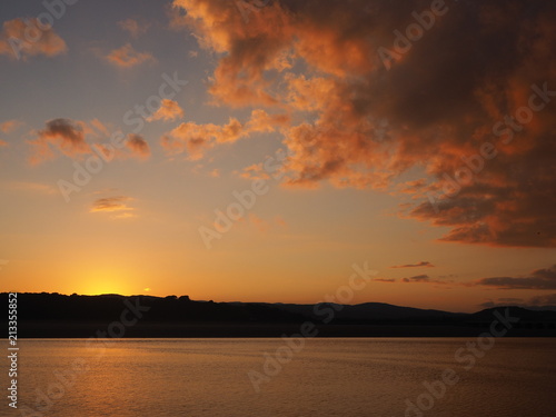 Sunset over the Kent River estuary near Arnside  Cumbria  England