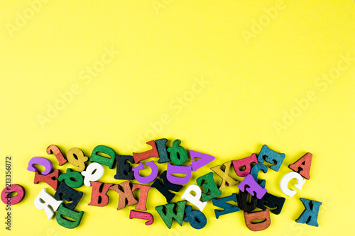 Alphabet on color background. School and education concept. Empty space for text and design