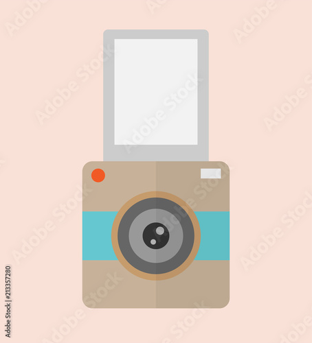 Instax camera flat design illustration, pastel colors, space for picture or text photo