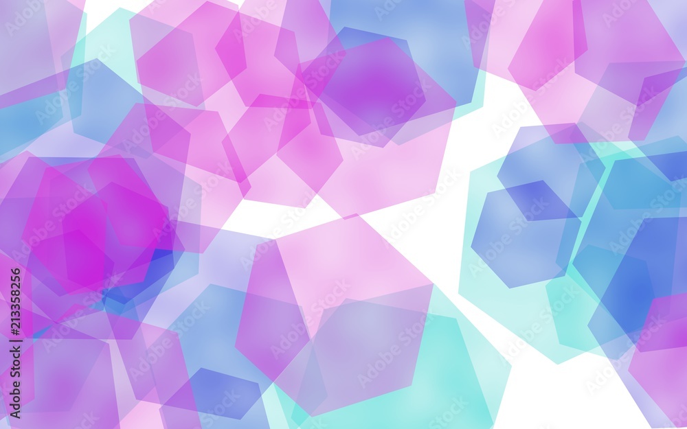 Multicolored translucent hexagons on white background. Pink tones. 3D illustration Multicolored translucent hexagons on white background. Pink tones. 3D illustration