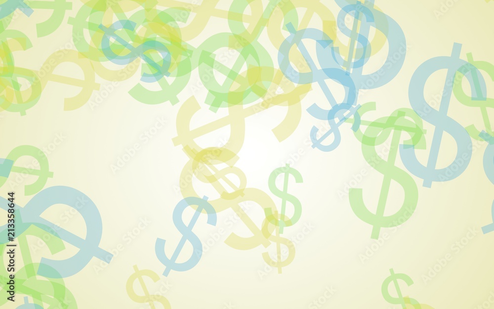 Multicolored translucent dollar signs on white background. Green tones. 3D illustration Multicolored translucent dollar signs on white background. Green tones. 3D illustration