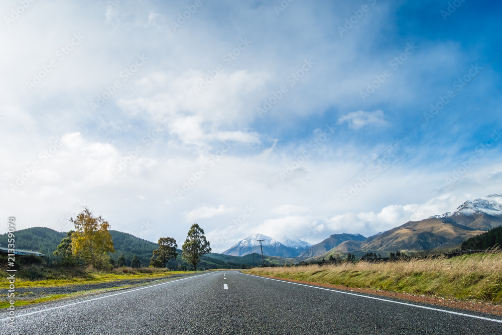 A road to the snow mountain. Fiordland, New Zealand. A road to the snow mountain. Fiordland, New Zealand.