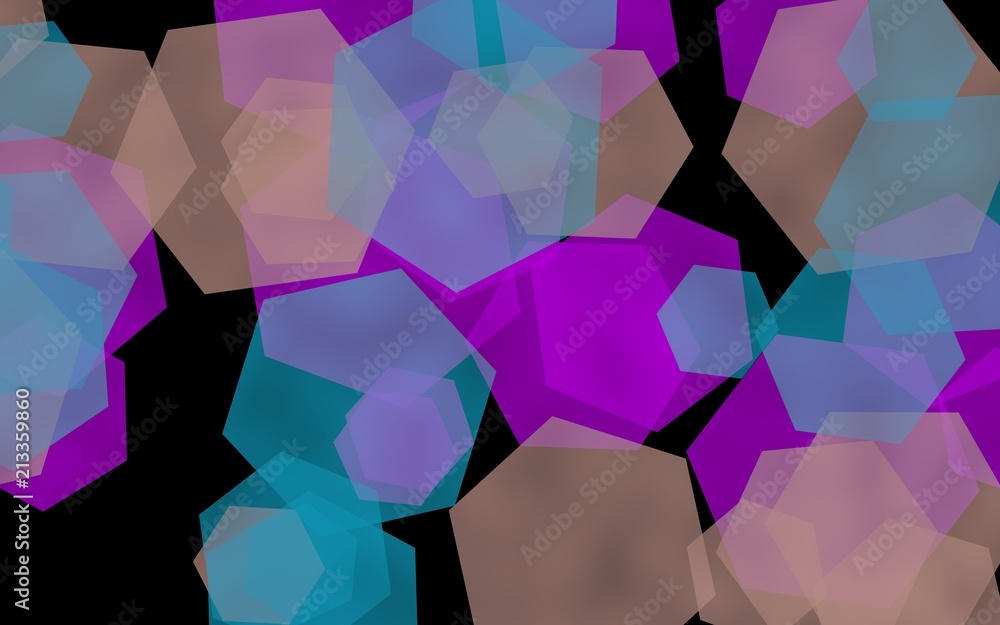 Multicolored translucent hexagons on dark background. Green tones. 3D illustration Multicolored translucent hexagons on dark background. Green tones. 3D illustration