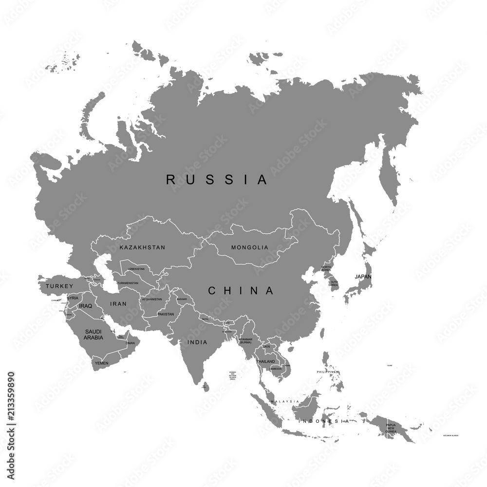 Fototapeta Kontynent kontynentu azjatyckiego. Białe tło. Ilustracji wektorowych