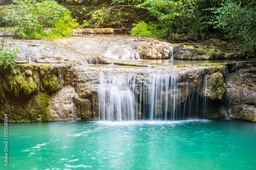 Erawan National Park beautiful waterfall in kanchanaburi Thailand © picment