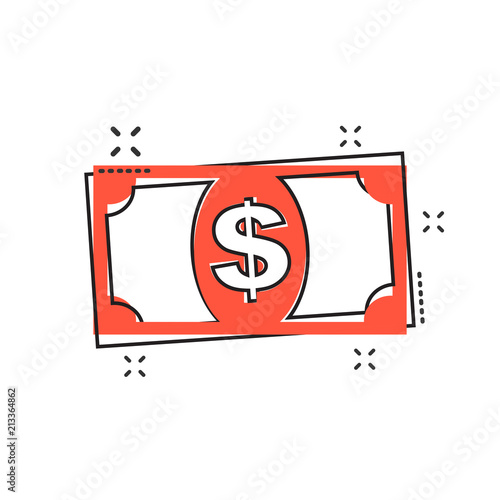 Vector cartoon dollar money icon in comic style. Dollar sign illustration pictogram. Currency business splash effect concept.