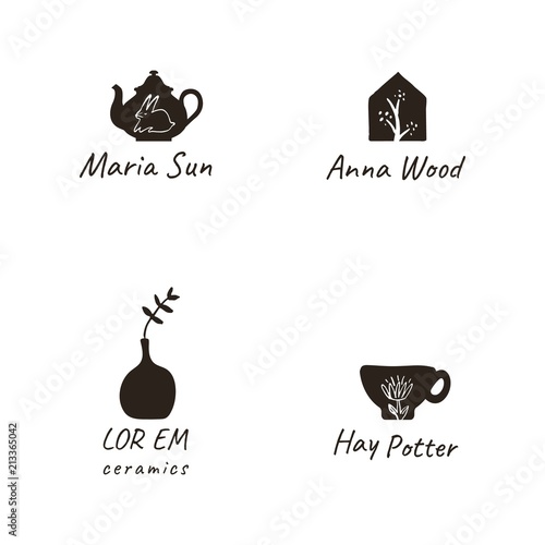 Simple, elegant and stylish collection of modern hand drawn logos and illustrations, craft and handmade concept