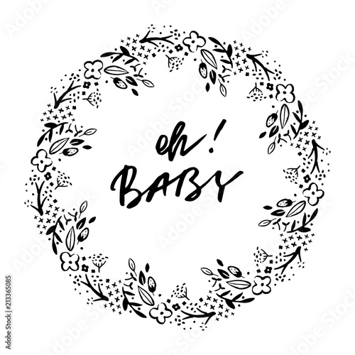 Oh baby phrase. Baby shower invitation card. Ink illustration. Modern brush calligraphy.