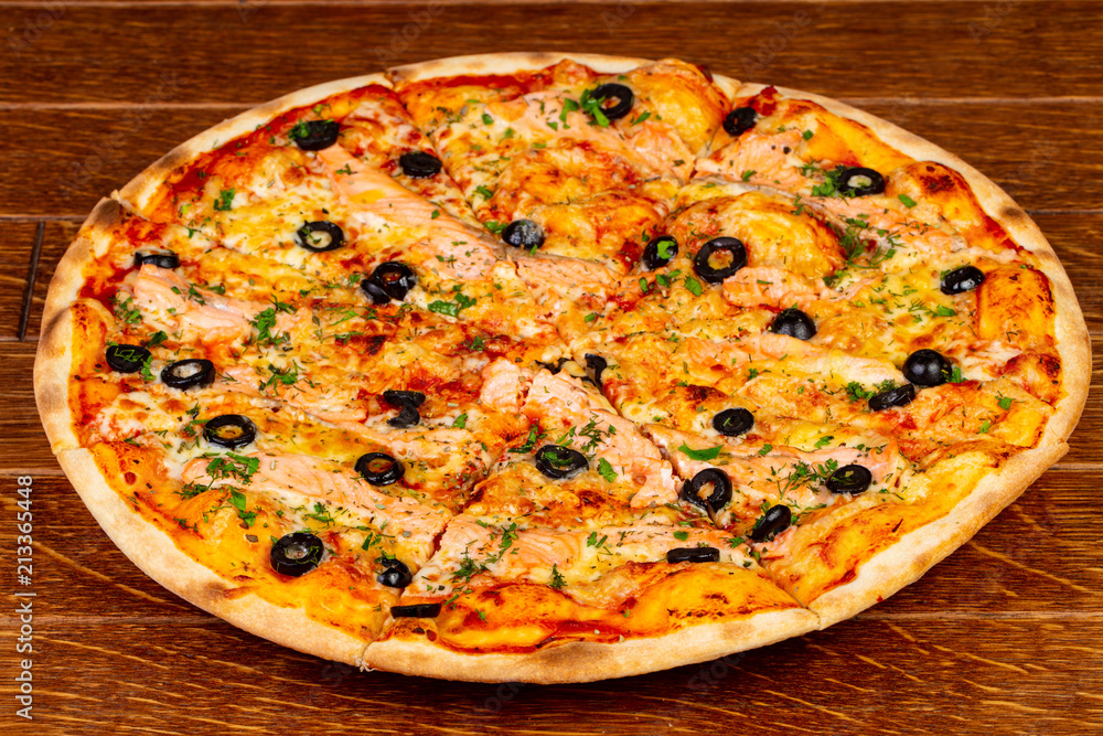 Pizza with salmon