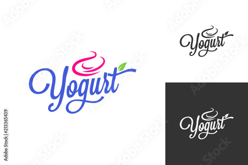yogurt cream logo. Frozen yogurt vintage lettering set background