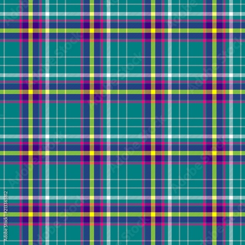check diamond tartan plaid scotch fabric seamless pattern texture background - green, blue, yellow, pink and white color