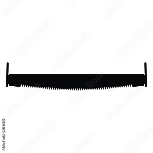 A black and white silhouette of a crosscut saw