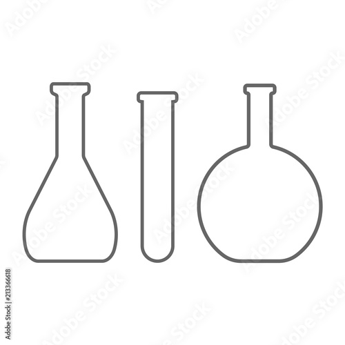Chemical flask, test tube and vial. Outline. Vector icon set.