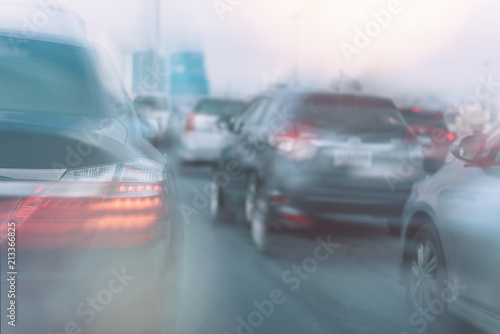 traffic jam with row of cars on toll way