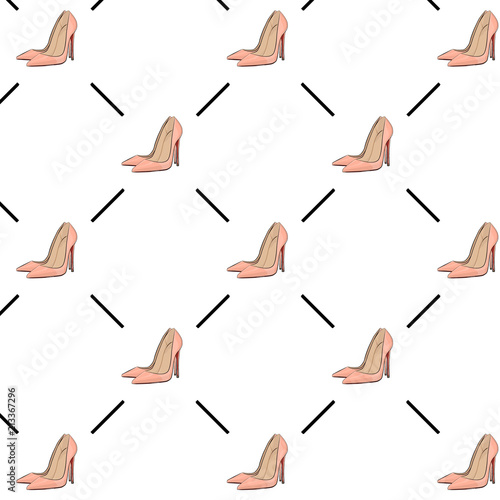 Vector nude high heels fashion pattern. Glamour shoes  stiletto decoration. Woman foot pumps line cover.  Trendy shopping  wrap.  Shoe concept template