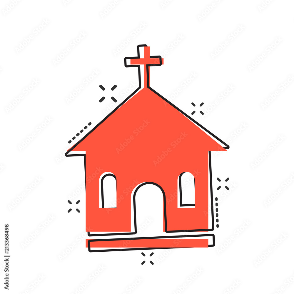Vector cartoon church sanctuary icon in comic style. Chapel sign illustration pictogram. Church business splash effect concept. Vector cartoon church sanctuary icon in comic style. Chapel sign illustration pictogram. Church business splash effect concept.