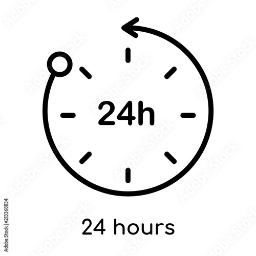 24 hours icon vector sign and symbol isolated on white background, 24 hours logo concept