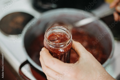 Fresh pear chutney making. Image with high detail and shallow depth of field fitting to recipes and books