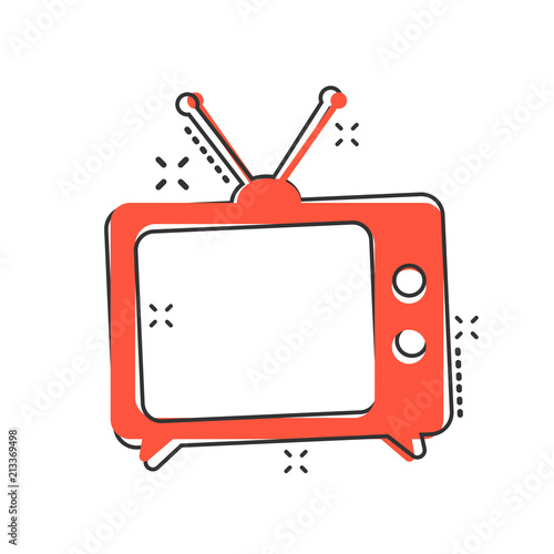 Vector cartoon Tv icon in comic style. Television sign illustration pictogram. Tv business splash effect concept.