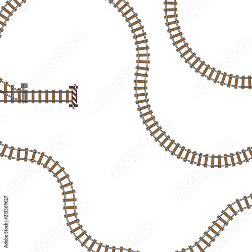 Vector illustration of railway parts grey rails maintenance concrete technology build equipment metro engineering construction.