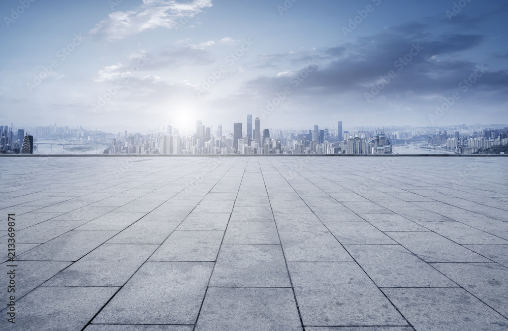 Fototapeta premium Prospects for expressway, asphalt pavement, city building commercial building, office building