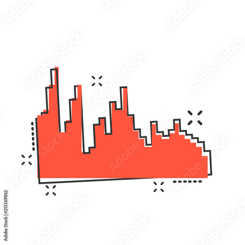 Vector cartoon sound waveforms icon in comic style. Musical pulse sign illustration pictogram. Equalizer business splash effect concept.