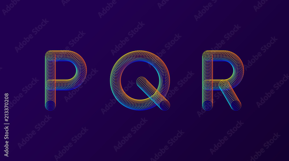 Set of colorful modern abstract letters creative design vector illustration. Rainbow Neon spring alphabet isolated on dark purple background. Set of colorful modern abstract letters creative design vector illustration. Rainbow Neon spring alphabet isolated on dark purple background.