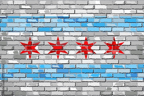 Flag of Chicago on a brick wall - Illustration, 
The flag of the state of Chicago on brick background, 
Chicago flag in brick style