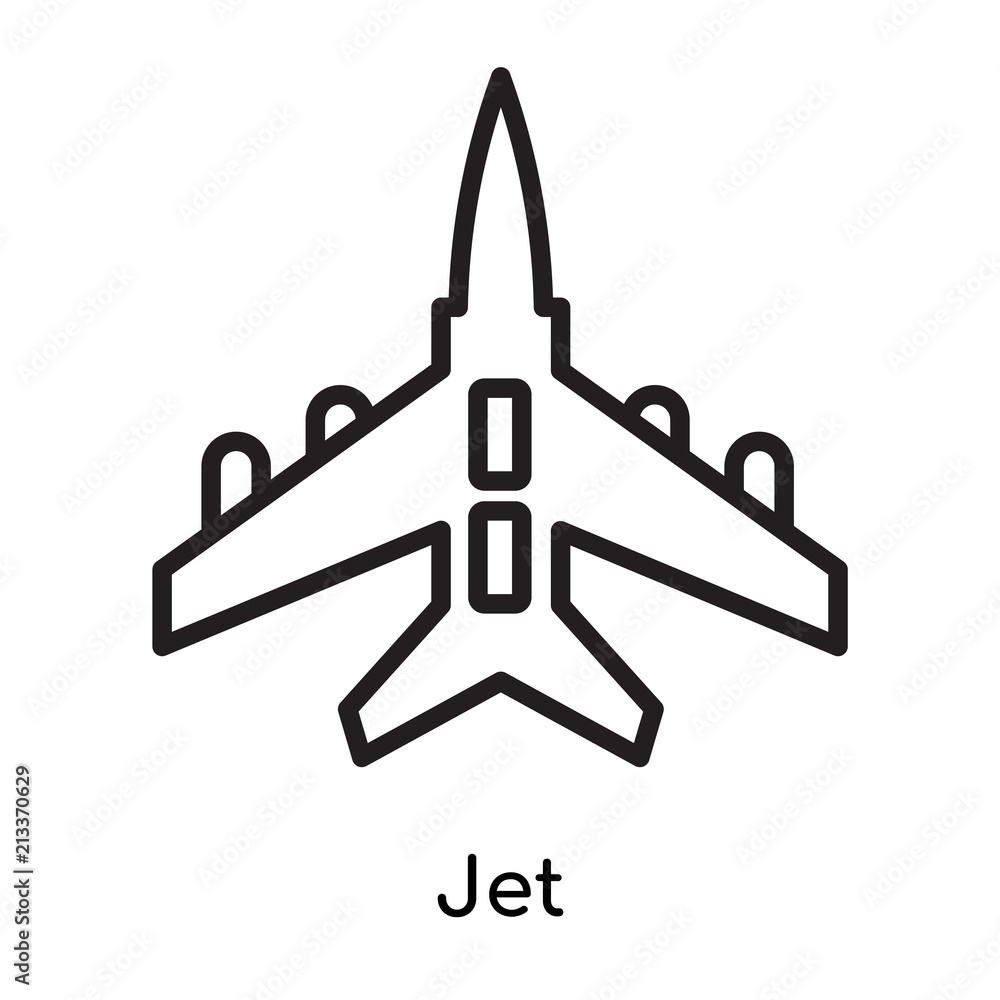 Jet icon vector sign and symbol isolated on white background, Jet logo concept, outline symbol, linear sign Jet icon vector sign and symbol isolated on white background, Jet logo concept, outline symbol, linear sign