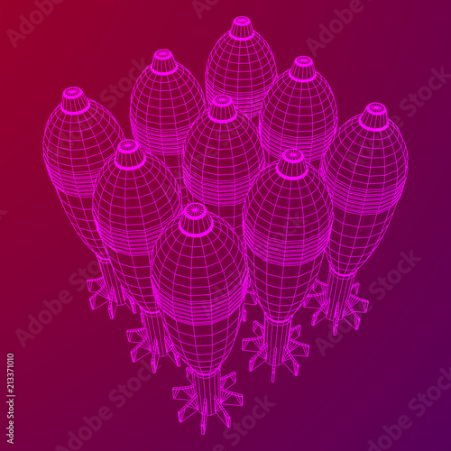 Missile, nuclear bomb or mortar mine Wireframe low poly mesh vector illustration