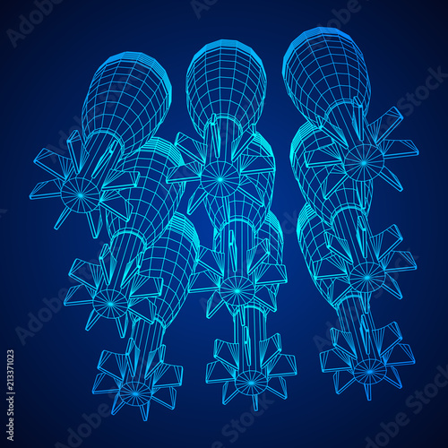Missile, nuclear bomb or mortar mine Wireframe low poly mesh vector illustration