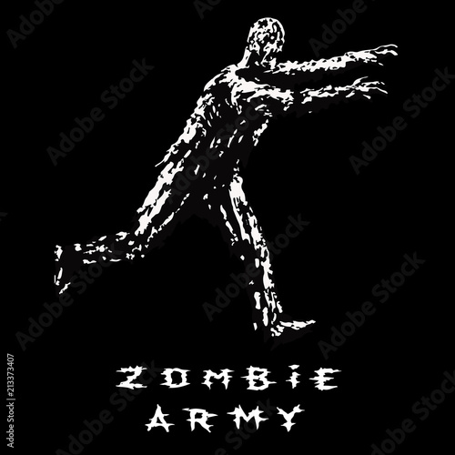 Zombie soldier run with arms outstretched forward. Vector illustration.