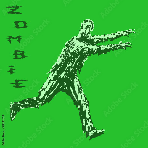 Zombie soldier run with arms outstretched forward. Vector illustration.