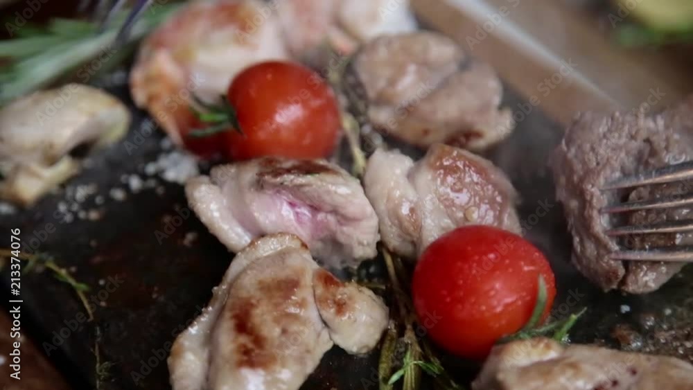 Meat on stone. Volcanic stone Meat on stone. Volcanic stone