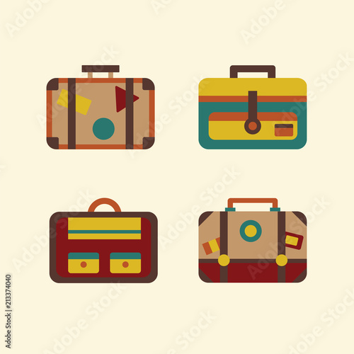 Set of vintage travel suitcase with sticker vector collection